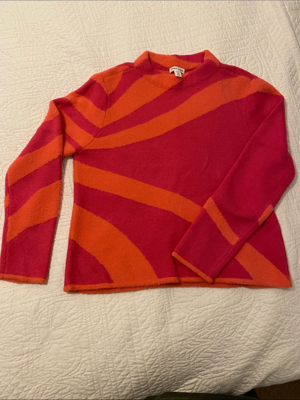 Tribal Pink and Orange Abstract Stripe Crewneck Sweater